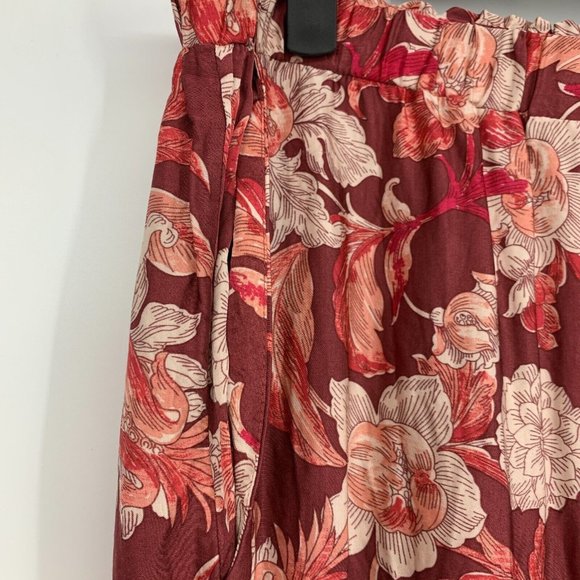 Zara Jogger Pants Floral Print Red Pull On High Rise - Picture 9 of 13